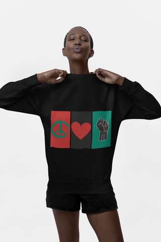 Peace,Love & Black Power!  Pullover Crewneck Sweatshirt 8 oz (Closeout)